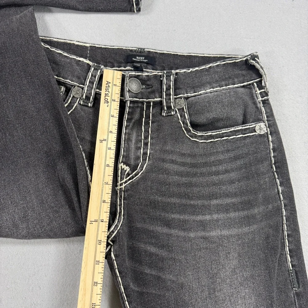True Religion Ricky Jeans Men 31 Black Selvedge Super T Contrast Stitch Acid Y2K